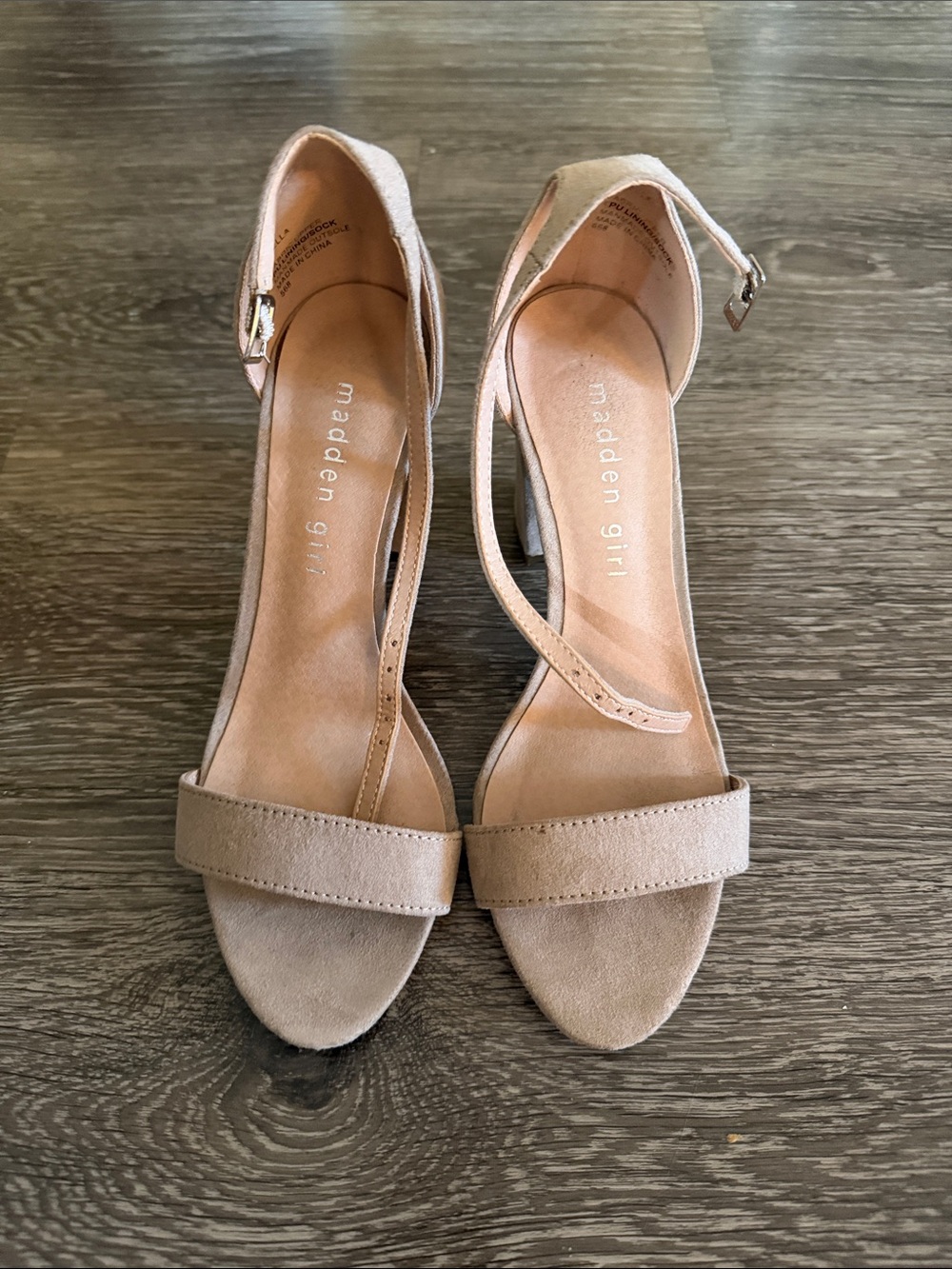 Madden Girl Blush Nude Suede Ankle-Strap Heels